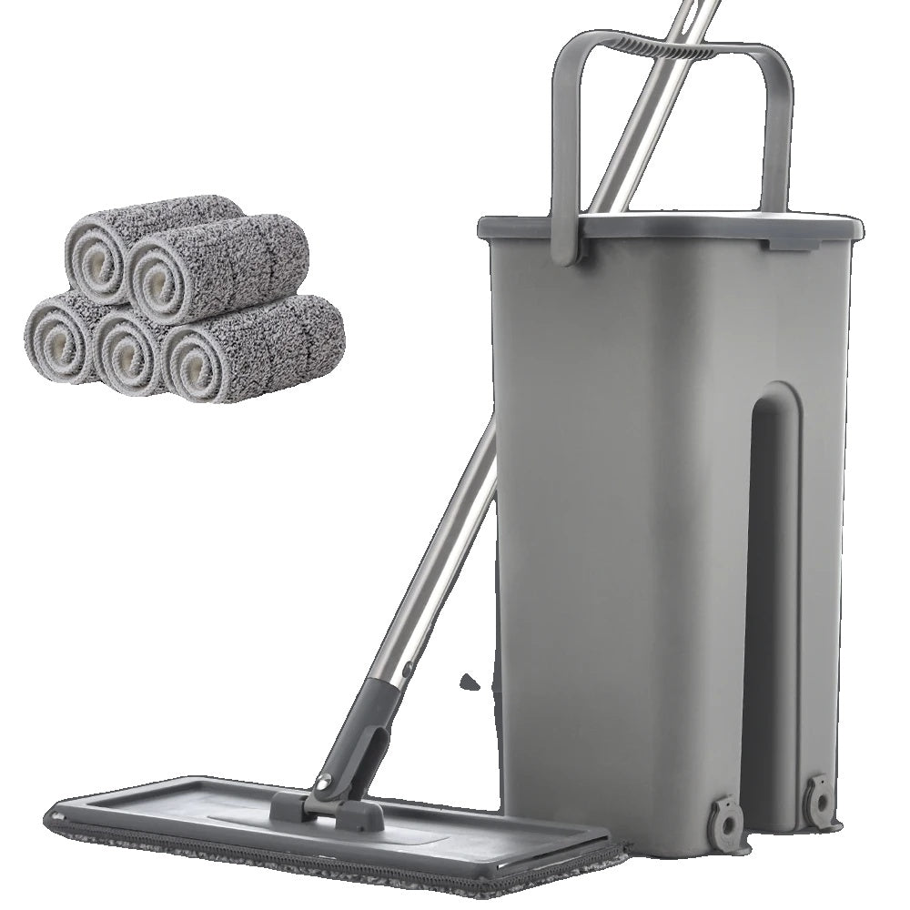 Handvrije Vloerdweilset met Emmer en Wasbare Microvezel Doeken voor Houten Vloeren - Duurzaam en Efficiënt Reinigingssysteem-2