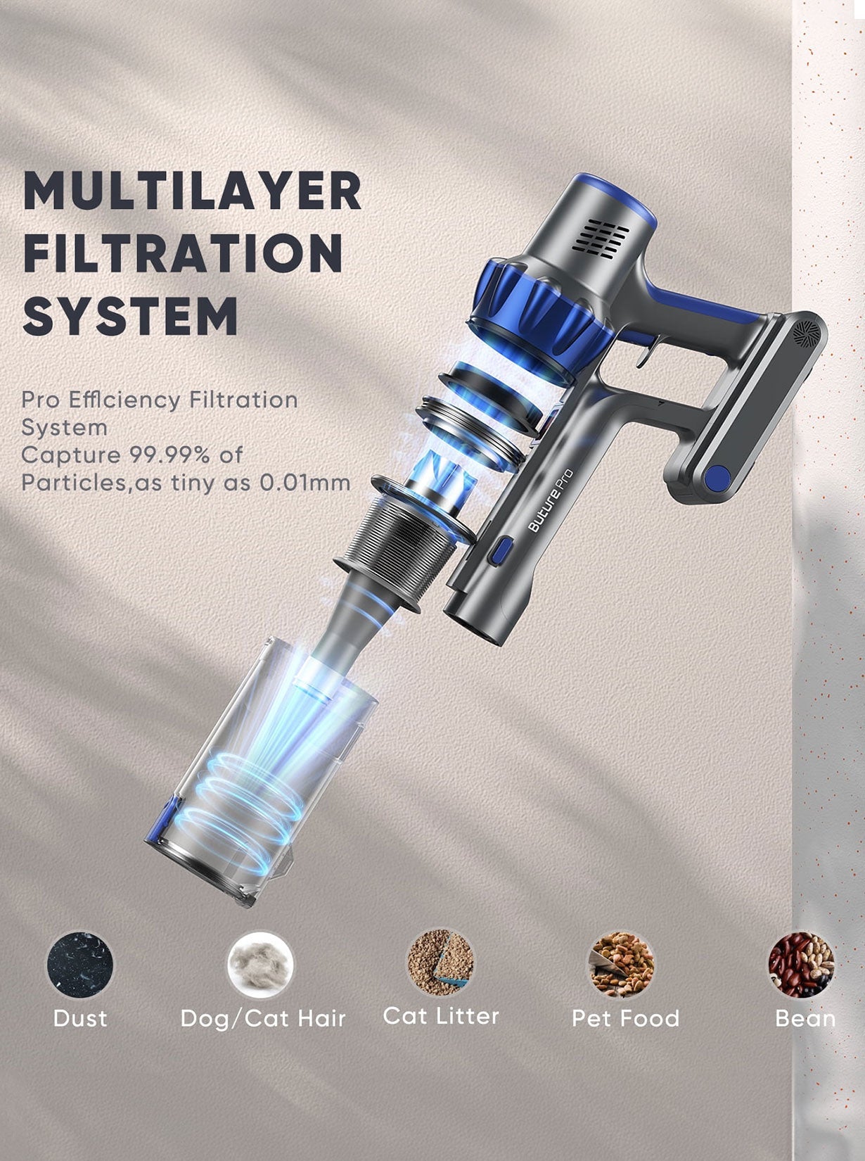 Krachtige Draadloze Stofzuiger voor Hardhouten Vloeren – 450W, 38kPa Automatische Zuigkracht, 2-in-1 Borstel met LED Verlichting-6