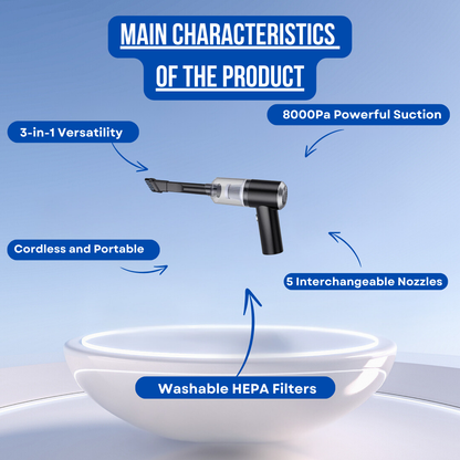 Draagbare Stofzuiger met 8000PA Zuigkracht en 3-in-1 Functionaliteit, Lichtgewicht en Inclusief 5 Sproeiers-4
