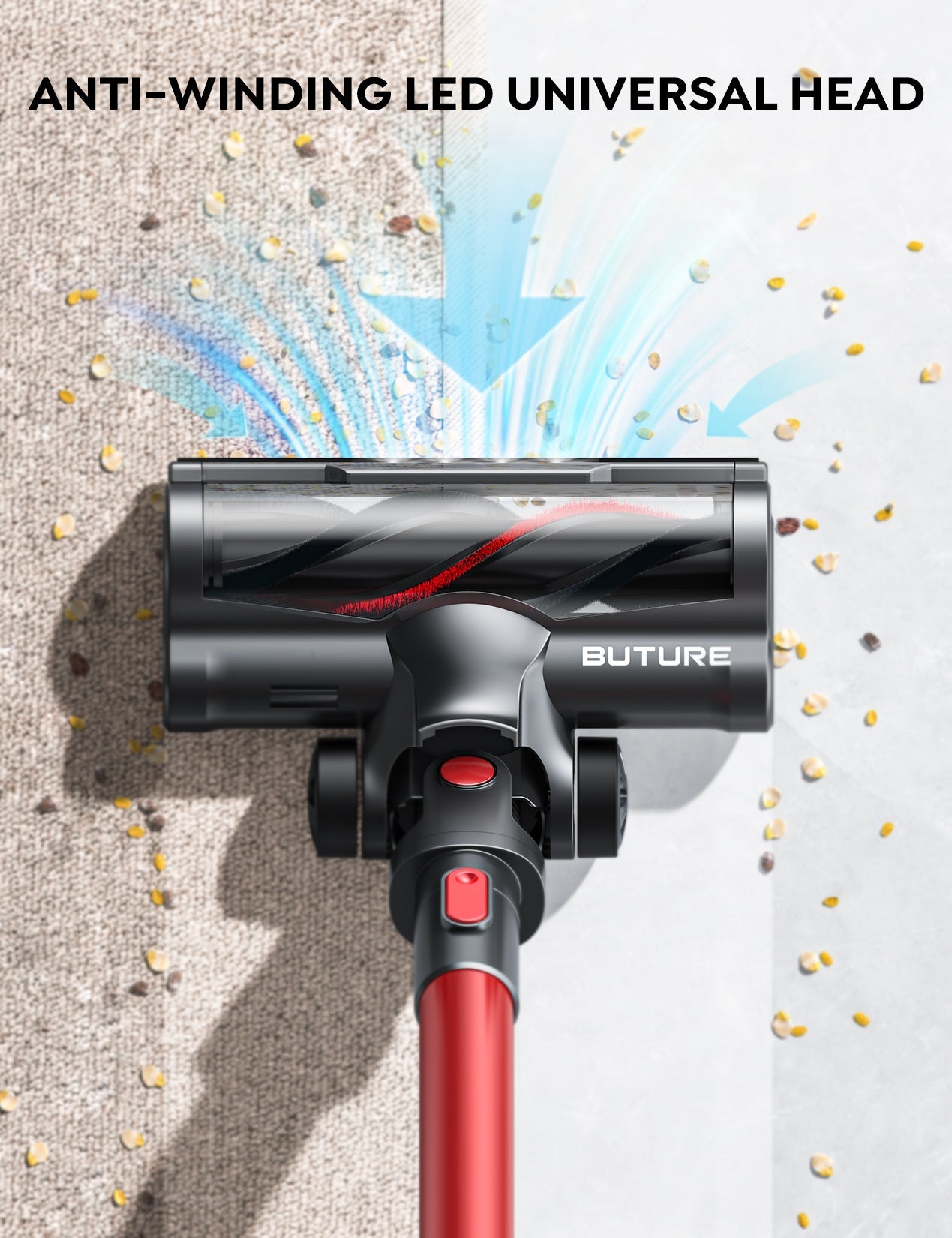 Draadloze Stofzuiger met 450W Motor en Smart Touchscreen – Rood, Geluidsarm en LED-verlichting voor Efficiënte Reiniging-5