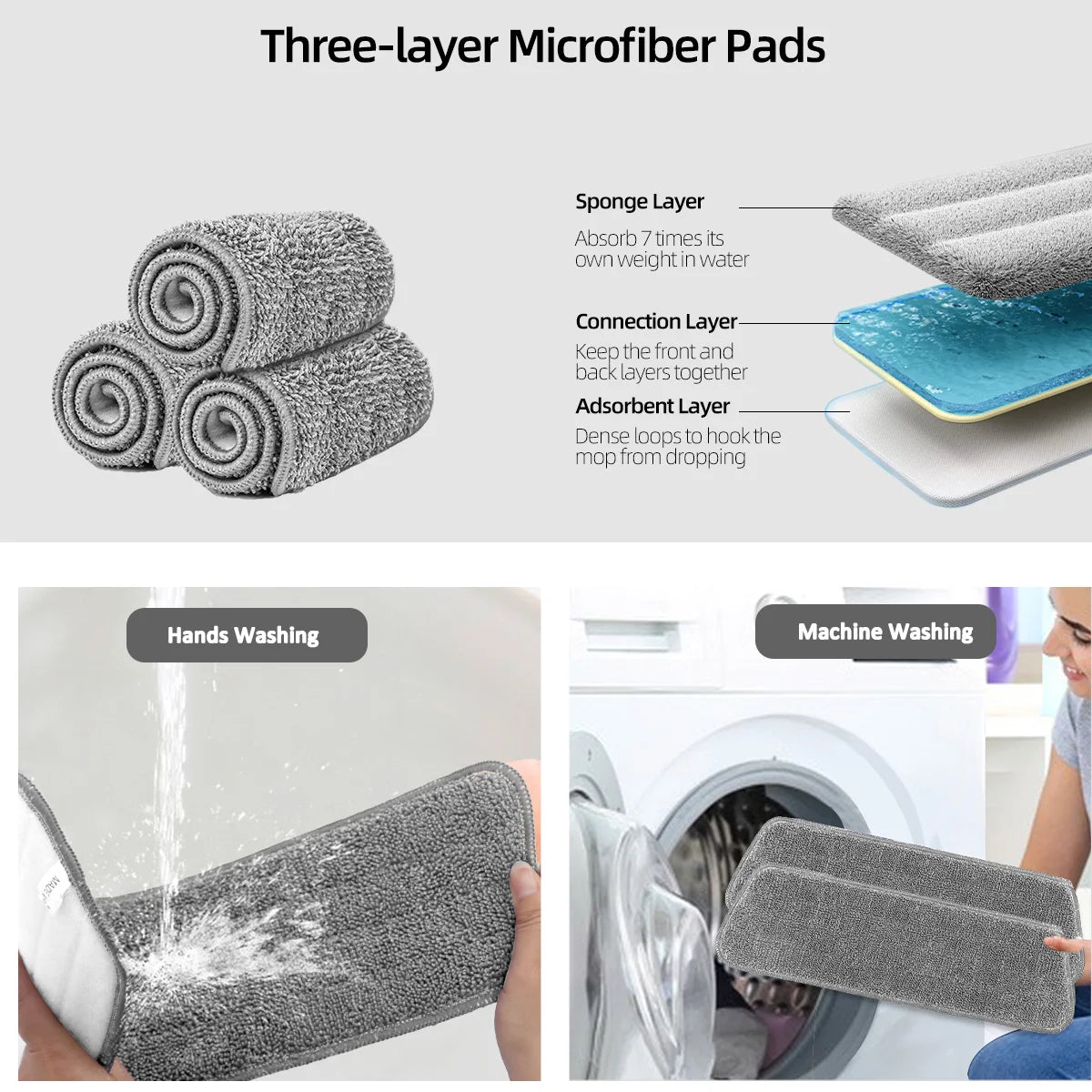 Efficiënte Spray Mop met 360 ml Fles en 3 Herbruikbare Microfiber Dweilkussentjes voor Vlakke Vloeren-4