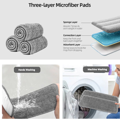 Efficiënte Spray Mop met 360 ml Fles en 3 Herbruikbare Microfiber Dweilkussentjes voor Vlakke Vloeren-4