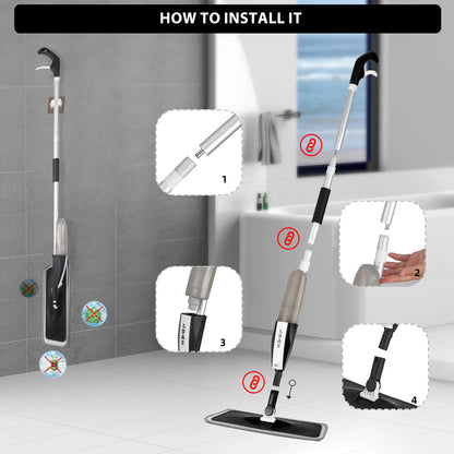 Efficiënte Spray Mop met 360 ml Fles en 3 Herbruikbare Microfiber Dweilkussentjes voor Vlakke Vloeren-5