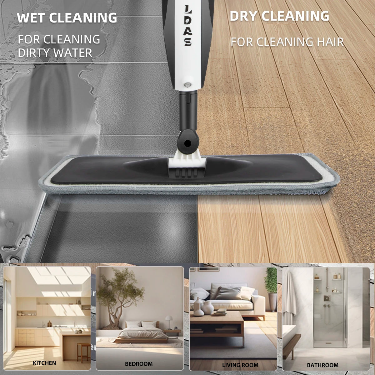 Efficiënte Spray Mop met 360 ml Fles en 3 Herbruikbare Microfiber Dweilkussentjes voor Vlakke Vloeren-6